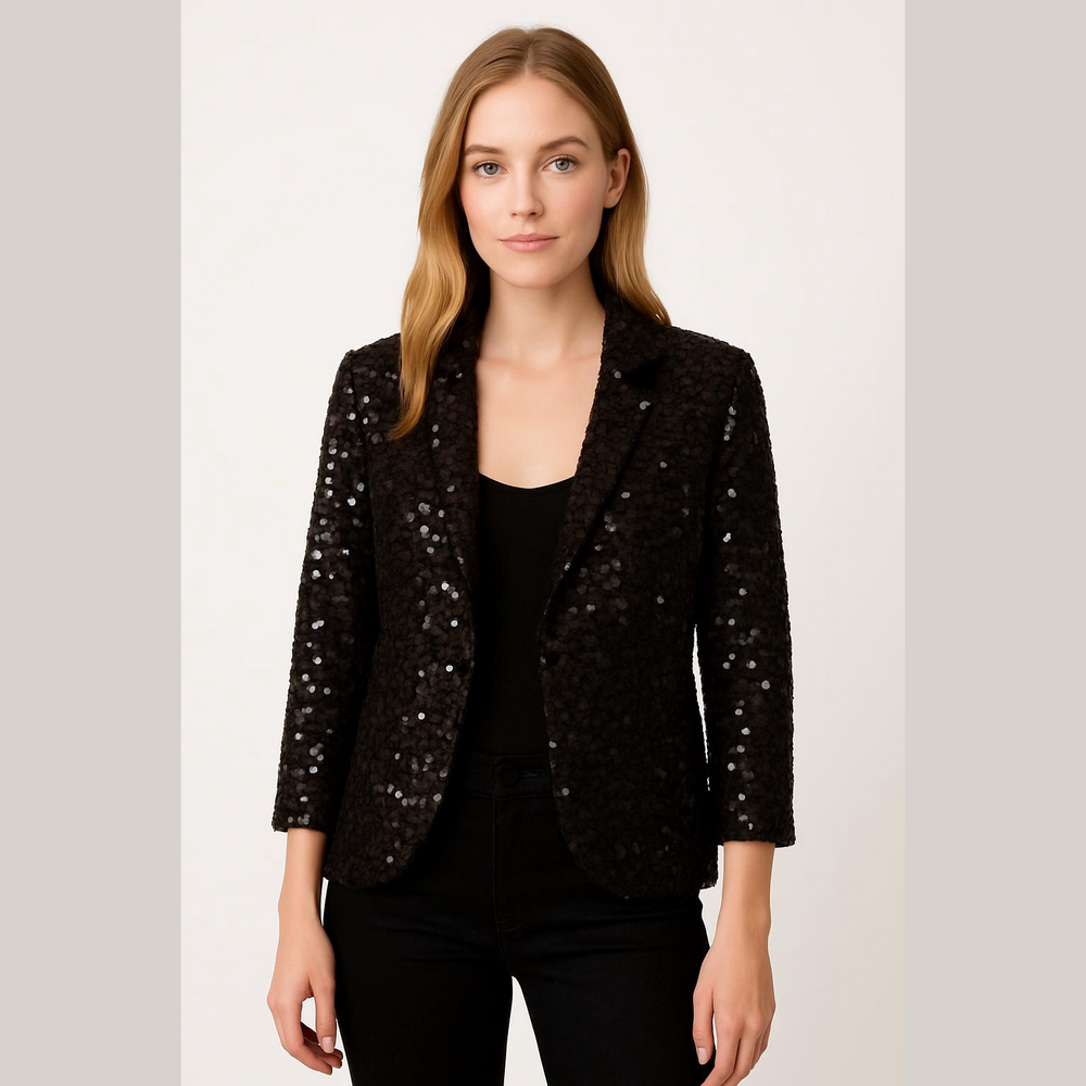 White House Black Market Blazer Size S Black Sequin